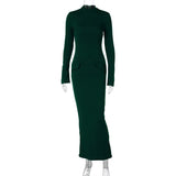 Wenkouban Half Turtleneck Long Sleeves Maxi Dress Fashion Office Lady Clothing Back Slit Gown Dress Female Solid Streetwear Autumn