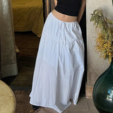 Wenkouban-2000s Retro Tie Up Waist Elastic Drawstring Skirts Fairycore Y2K Vintage Loose A-Line Skirt Women Boho Beach Holiday Streetwear