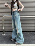 Wenkouban Vintage Pants, Jeans, Women's Torn Wide Leg Pants, Summer High Waisted, Slimming, Loose Fitting Long Pants, Women's Jeans
