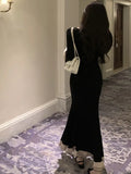 Wenkouban-Christmas Outfit New Year's Eve Dress party look inspos Casual Women's Dresses Square Collar Flare Long Sleeve Patchwork Mermaid Evening Party Long Dress Elegant Bodycon Vestidos Mujer