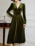Wenkouban-Christmas Outfit New Year's Eve Dress party look inspos Fashion New Women Elegant Velvet Midi Party Dresses Vintage A-Line Solid Autumn Casual Robe Female Chic Prom Vestidos Clothings