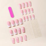Wenkouban-24pcs Snowflake Fake Nails Square Head French Nail Press on Nails Rhinestone Waterproof Faux Fingernails