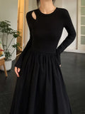 Wenkouban-Christmas Outfit New Year's Eve Dress party look inspos Vintage Knitted Midi Party Dresses for Women Fashion New Casual Hollow Out Black Dresses Autumn Winter Female Elegant Robe