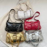 Wenkouban-Women Fashion Shoulder Bag Gothic Ladies Bag Cool Style Trendy Rock Girls Handbag Y2K Rivet Chain for Travel Vacation Daily