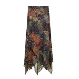 Wenkouban Vintage Irregular Skirt Mori Girl Style Graphic Print Mesh Patchwork Y2K Women A-line Skirt Aesthetic Grunge Outfits