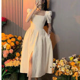 Wenkouban Women's Short Sleeve Slit Slim Dress, Elegant Party Dress, Prom Clothing, Female Fashion, Summer, New, 2024