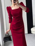 Wenkouban-Christmas Outfit New Year's Eve Dress party look inspos Party Dresses Women Long Sleeve Streetwear French Style Dress Office Lady Solid Midi Zipper New Autumn Vestidos Female Mujers