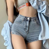 Wenkouban Blue Denim Shorts Women Sexy High Waist Buttons Pockets Slim Fit Shorts 2021 Summer Beach Streetwear Jeans Shorts