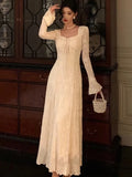 Wenkouban-Christmas Outfit New Year's Eve Dress party look inspos New Autumn Elegant Party Dresses For Women Vintage Solid A-Line Slim Lace Long Sleeve Vestidos Female Prom Robe Mujer Casual