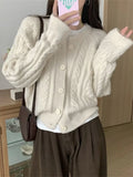 Wenkouban Korean Fashion Cropped Cardigan Women Vintage Twisted Knitted Sweater Casual Basic Solid Long Sleeve Tops Autumn Winter 240925