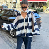 Wenkouban Fashion Striped Sweater Cardigan With Scarf Female Loose Thin Hollow Knitted Top Lantern Sleeve Contrast Color Retro Top