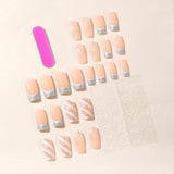 Wenkouban-24pcs Snowflake Fake Nails Square Head French Nail Press on Nails Rhinestone Waterproof Faux Fingernails