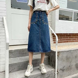 Wenkouban 2023 New Denim Skirt Women's Spring And Autumn Design Sense Mid-length High Waist Large Size Slim Embroidered Long Skirt