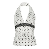 Wenkouban Contrast Lace Polka Dot V-neck Halter Top Fashion Women High Street Sexy Backless Tank Tops Elegant Lady Casual Y2K