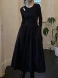Wenkouban-Christmas Outfit New Year's Eve Dress party look inspos Vintage Knitted Midi Party Dresses for Women Fashion New Casual Hollow Out Black Dresses Autumn Winter Female Elegant Robe