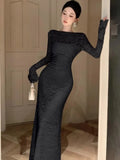 Wenkouban-Christmas Outfit New Year's Eve Dress party look inspos Vintage Sexy Lace Bodycon Midi Dresses for Women 2024 Autumn New Elegant Evening Party Prom Solid Long Sleeve Female Clothes New