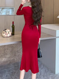 Wenkouban-Christmas Outfit New Year's Eve Dress party look inspos Fashion Women Elegant Bodycon Slim Midi Dress Vintage Sexy Casual Lace-up Prom Party Dresses Chic Solid Female Vestidos Mujers
