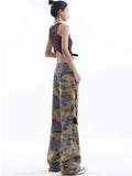 Wenkouban Loose Splashed Ink Speaker Camouflage Pants Trendy Hip-hop Vintage Versatile Work Clothes Pants Wide Leg Pants Women's Jeans