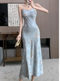 Wenkouban-Christmas Outfit New Year's Eve Dress party look inspos Summer Sleeveless Women Casual Floral Print Midi Dress Spaghetti Strap Elegant Slim Party Birthday Robe Female Vestidos Clothes