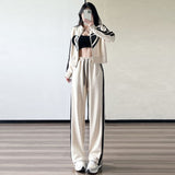 Wenkouban 2023 New Spring and Autumn Zipper Jacket High Waist Wide Leg Pants Two-piece Fashion Casual Loose Long-sleeved Sports Suit Women