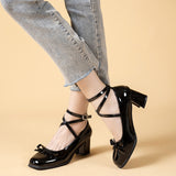 Wenkouban Black Retro Cross-Tie Pumps Casual 2023 Summer Marry Janes Round Toe Shoes Ladies Lolita Sweet Fashion Shoes Woman Bow Design