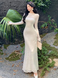 Wenkouban-Christmas Outfit New Year's Eve Dress party look inspos Vintage Sexy Lace Bodycon Midi Dresses for Women 2024 Autumn New Elegant Evening Party Prom Solid Long Sleeve Female Clothes New