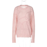 Wenkouban Fashion Casual Pullovers For Women Solid Color Round Neck Long Sleeve Knitted Sweater Loose Female 2024 Autunn Winter New