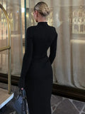 Wenkouban Half Turtleneck Long Sleeves Maxi Dress Fashion Office Lady Clothing Back Slit Gown Dress Female Solid Streetwear Autumn