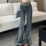 Wenkouban Summer New Splice Slim Raglan Jeans Women Spice Girls High Waist Design Sense Small Public Show Thin Flare Pants