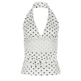Wenkouban Contrast Lace Polka Dot V-neck Halter Top Fashion Women High Street Sexy Backless Tank Tops Elegant Lady Casual Y2K