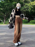 Wenkouban European And American Retro Brown Jeans Women's Spring And Autumn High-waisted Straight-leg Loose And Thin Wide-leg Pants