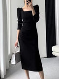 Wenkouban-Christmas Outfit New Year's Eve Dress party look inspos Party Dresses Women Long Sleeve Streetwear French Style Dress Office Lady Solid Midi Zipper New Autumn Vestidos Female Mujers