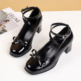 Wenkouban Black Retro Cross-Tie Pumps Casual 2023 Summer Marry Janes Round Toe Shoes Ladies Lolita Sweet Fashion Shoes Woman Bow Design