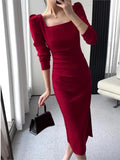 Wenkouban-Christmas Outfit New Year's Eve Dress party look inspos Party Dresses Women Long Sleeve Streetwear French Style Dress Office Lady Solid Midi Zipper New Autumn Vestidos Female Mujers