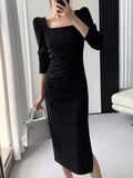 Wenkouban-Christmas Outfit New Year's Eve Dress party look inspos Party Dresses Women Long Sleeve Streetwear French Style Dress Office Lady Solid Midi Zipper New Autumn Vestidos Female Mujers