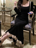 Wenkouban-Christmas Outfit New Year's Eve Dress party look inspos Casual Women's Dresses Square Collar Flare Long Sleeve Patchwork Mermaid Evening Party Long Dress Elegant Bodycon Vestidos Mujer
