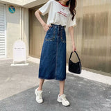 Wenkouban 2023 New Denim Skirt Women's Spring And Autumn Design Sense Mid-length High Waist Large Size Slim Embroidered Long Skirt