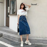Wenkouban 2023 New Denim Skirt Women's Spring And Autumn Design Sense Mid-length High Waist Large Size Slim Embroidered Long Skirt