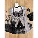 Wenkouban-Women Sweet Lolita Lace Up Ruffles Cardigan Sexy Slim Fit Strapless Vest High Waist Ruched Skirts Early Autumn Three Piece Sets