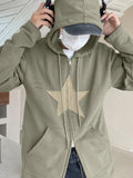 Wenkouban-Fall Outfits -Vintage baggy hoodie with star patch and zipper- Streetwear y2k outfits Fall Outfits Christmas Thanksgiving Gift New Year's Eve