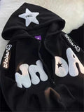 Wenkouban-Oversize Hoodie mit Y2K Flockdruck- Streetwear y2k outfits Fall Outfits Christmas Thanksgiving Gift New Year's Eve