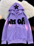 Wenkouban-Oversize Hoodie mit Y2K Flockdruck- Streetwear y2k outfits Fall Outfits Christmas Thanksgiving Gift New Year's Eve
