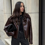 Wenkouban-spring outfits 2025 European and American Autumn and Winter New Style Motorcycle Leather Jackets Fashionable and High-Level Women's Loose Jacke