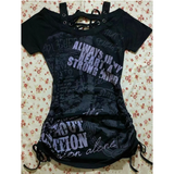 Wenkouban-American Strappy Letter Print T-shirt Women Retro Streetwear Hot Girl Slim Fit Millennial Fashion Street Trend Casual Y2K Top