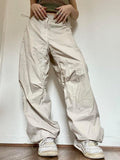 Wenkouban-Light colored baggy parachute cargo pants with drawstring and low waist- Streetwear y2k outfits Fall Outfits Christmas Thanksgiving Gift New Year's Eve