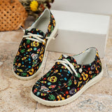 Wenkouban - Black Casual Patchwork Printing Round Comfortable Shoes