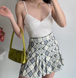 Wenkouban - Seoul Style Plaid Tennis Skirt // Mint
