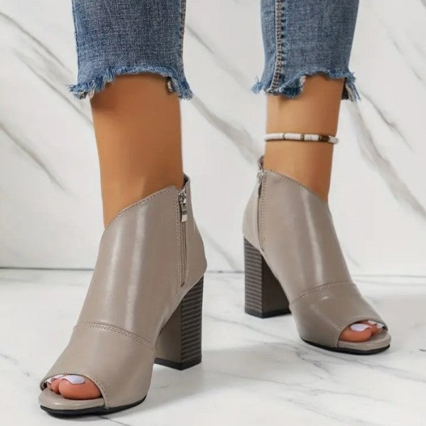 Wenkouban - Grey Casual Patchwork Asymmetrical Fish Mouth Out Door Wedges Shoes (Heel Height 3.54in)