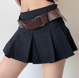 Wenkouban - Y2K Corduroy Pleated Mini Skirt // Black