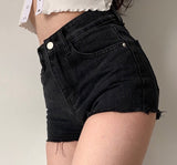 Wenkouban - Frayed High Waist Denim Shorts
